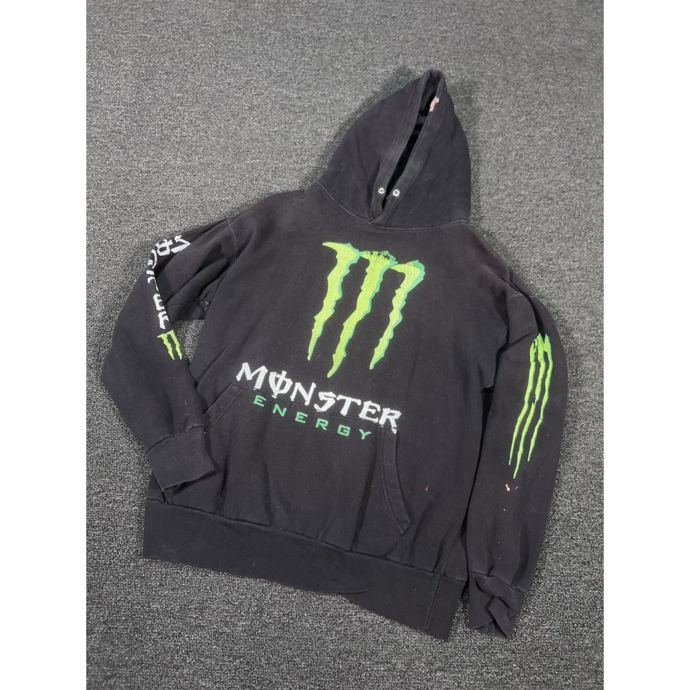 Vintage Monster Energy Men Medium Hoodie Black Unleash The Beast Thrashed